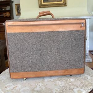 Vintage Hartmann Luggage Leather & Tweed Rolling Suitcase